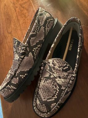 G.H. Bass & Co. Men’s Snake-Print Penny Loafers in Black and Taupe